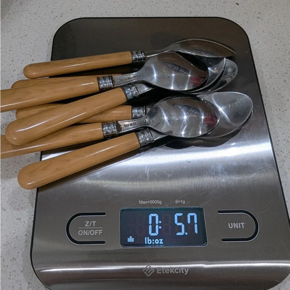 Cambridge Stainless Steel Flatware Set Faux Wood Grain Handles 23pc Rustic